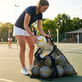 Netball carry bag with 12 netballs, mesh design for easy transport