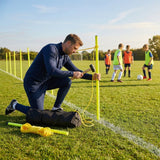 Football crowd control barrier with PVC poles for outdoor use