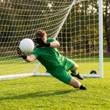 Goalkeeper gloves with latex grip and mesh backhand