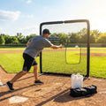 Softball pitching screen with steel frame and foam padding