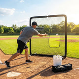 Softball pitching screen with steel frame and foam padding