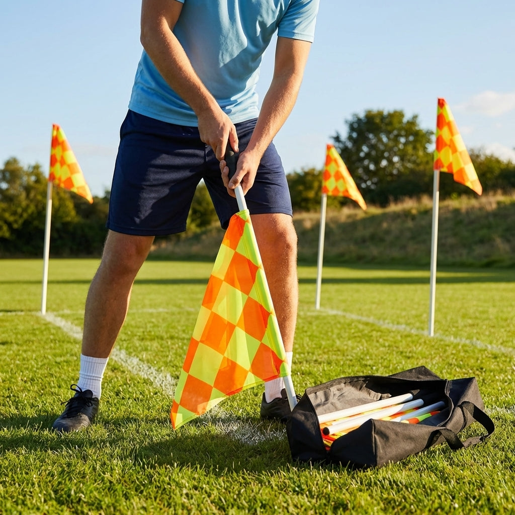 Football corner flag set with bright nylon flags and PVC poles