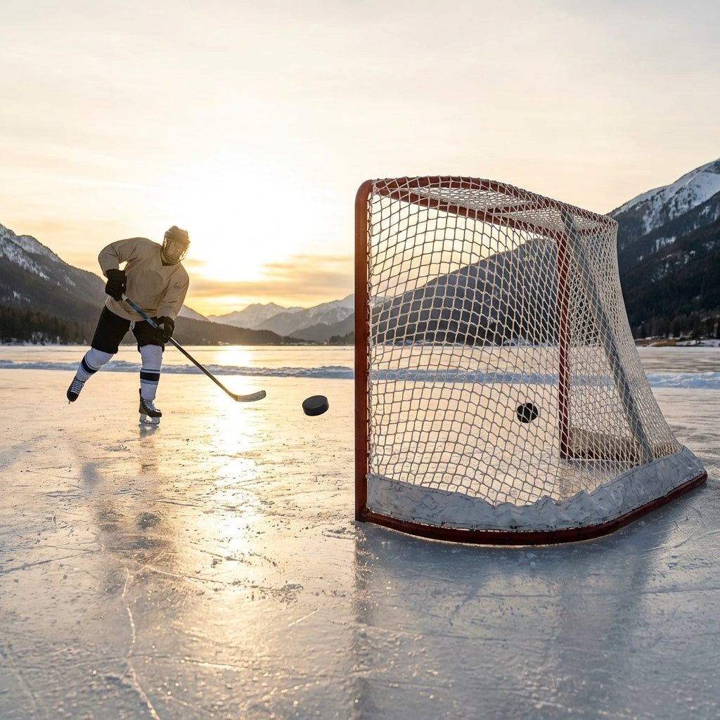 Professional ice hockey goal net with 42mm mesh squares