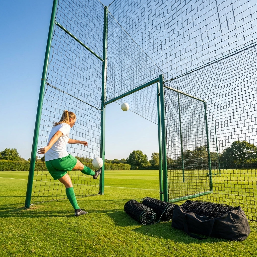Ball Stop Net System with 8m high galvanised steel posts for sports grounds