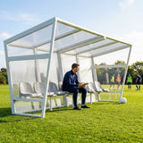 Heavy duty aluminium team shelter with moulded seats