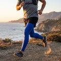Men's compression base layer leggings in black, royal blue, and navy blue