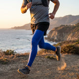Men's compression base layer leggings in black, royal blue, and navy blue