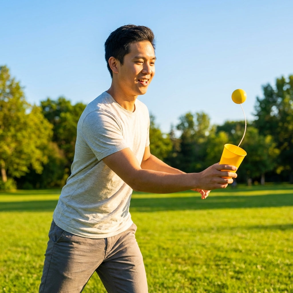 Plastic Cup & Ball Game in vibrant colours for indoor and outdoor fun