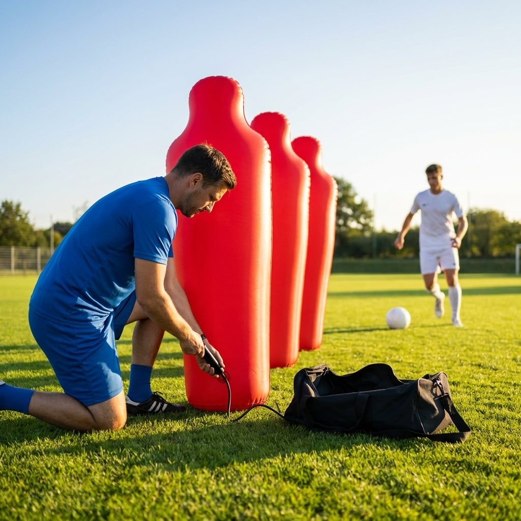 Inflatable football mannequins available in multiple sizes for training use