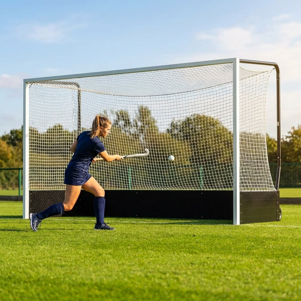 Aluminium hockey goal with reinforced frame for professional use