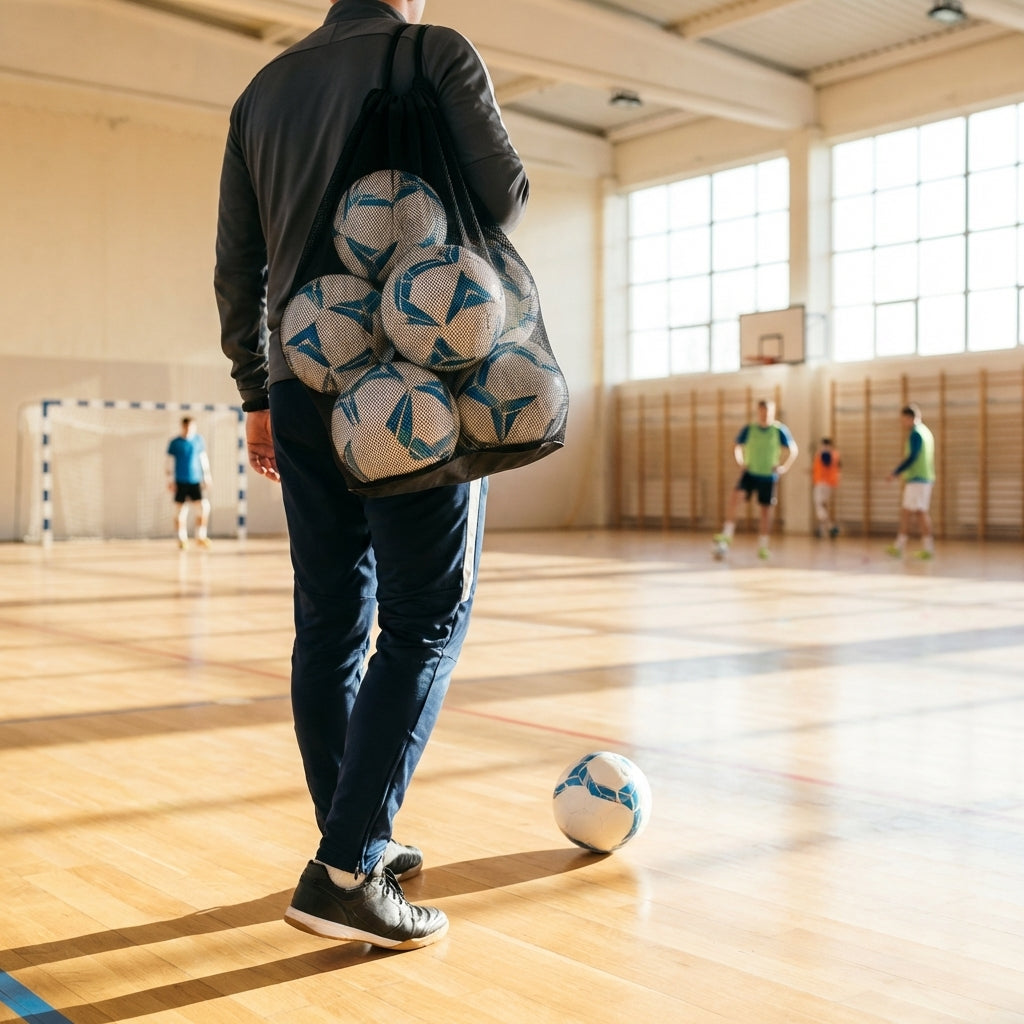 Football carry bag with 12 footballs, durable mesh