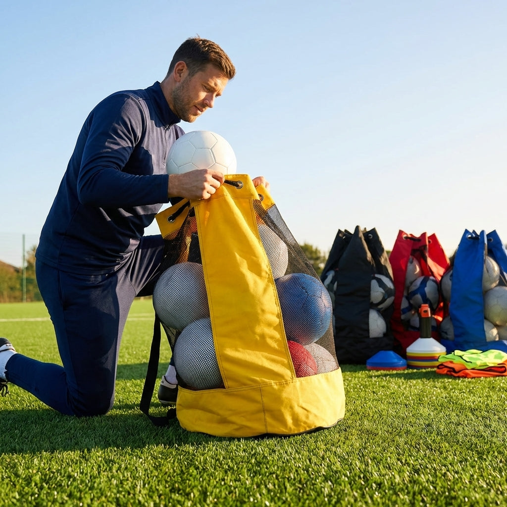 Football Tube Ball Bag in nylon and mesh for training and match use