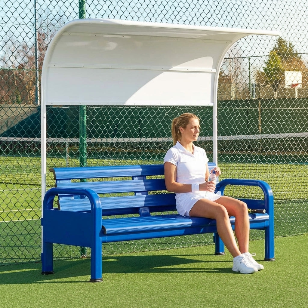 Aluminium tennis court bench in green for tournament use