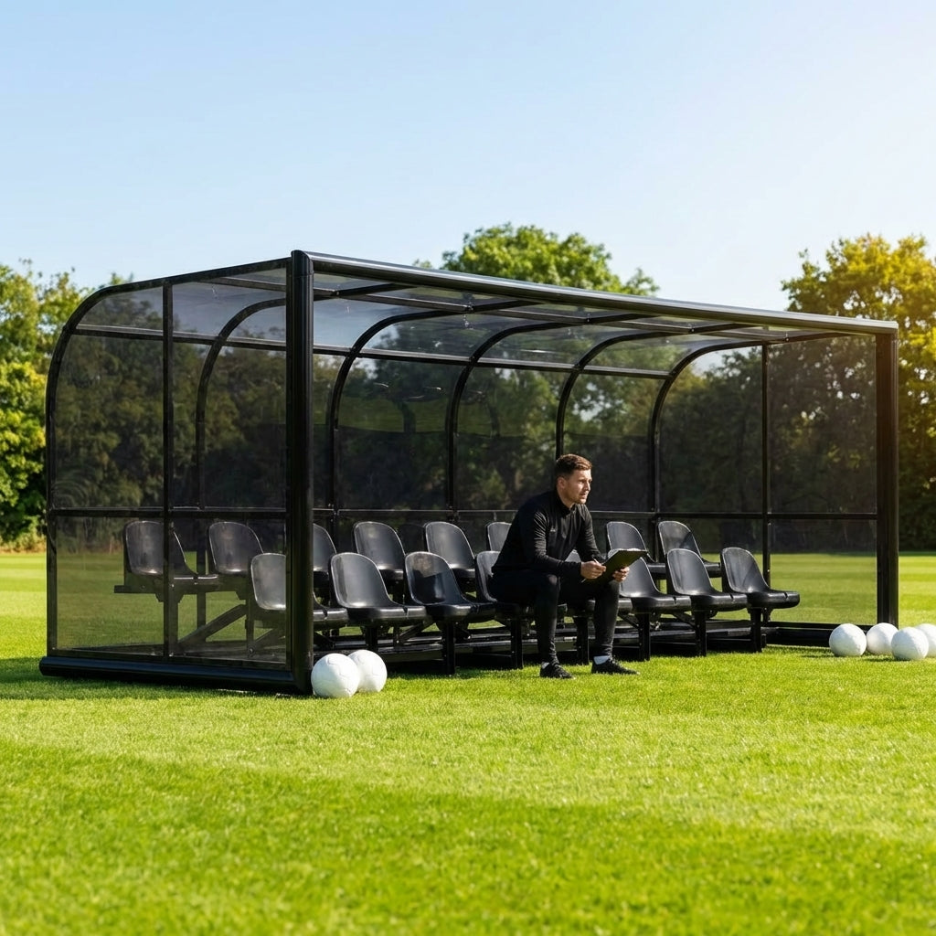 Aluminium team shelter with 16/22 seats for sports venues