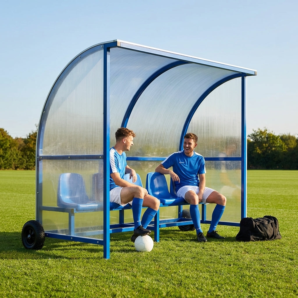 Sports team shelter with aluminium frame and multiple colour options
