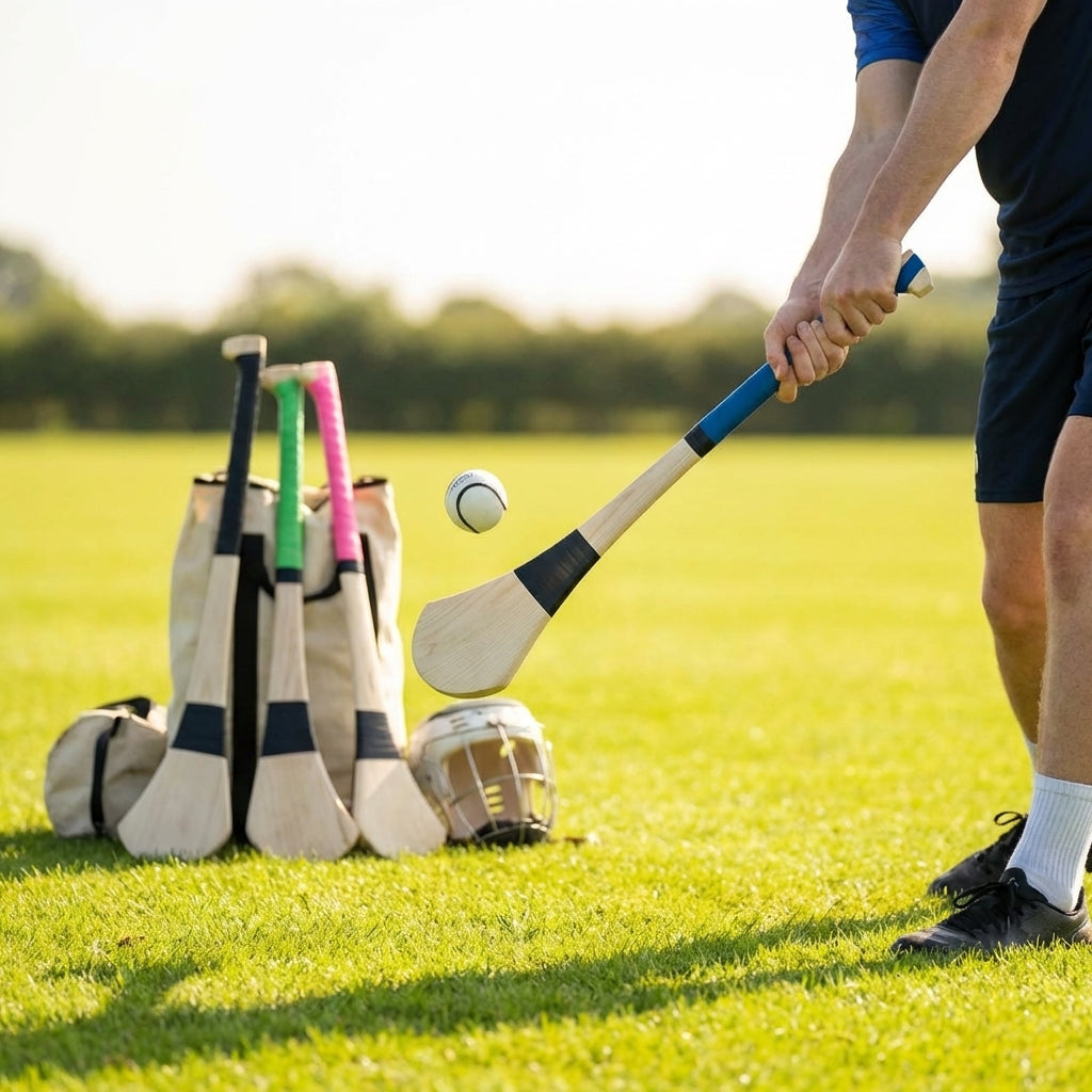 Ash Hurling Stick with custom grip colours, ideal for indoor and outdoor sports