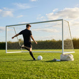 Steel football goal with galvanised steel frame for outdoor use
