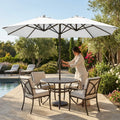 Double-sided garden parasol providing outdoor shade with steel frame