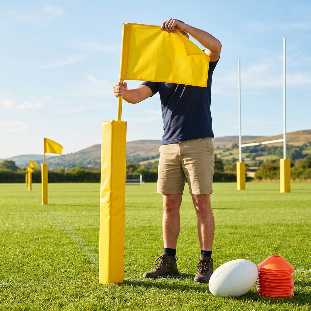 Yellow rugby corner flag set with PVC and foam padding