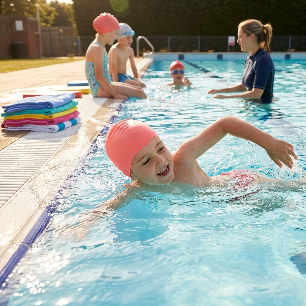 Kids' silicone swimming caps in a variety of colours for pool use
