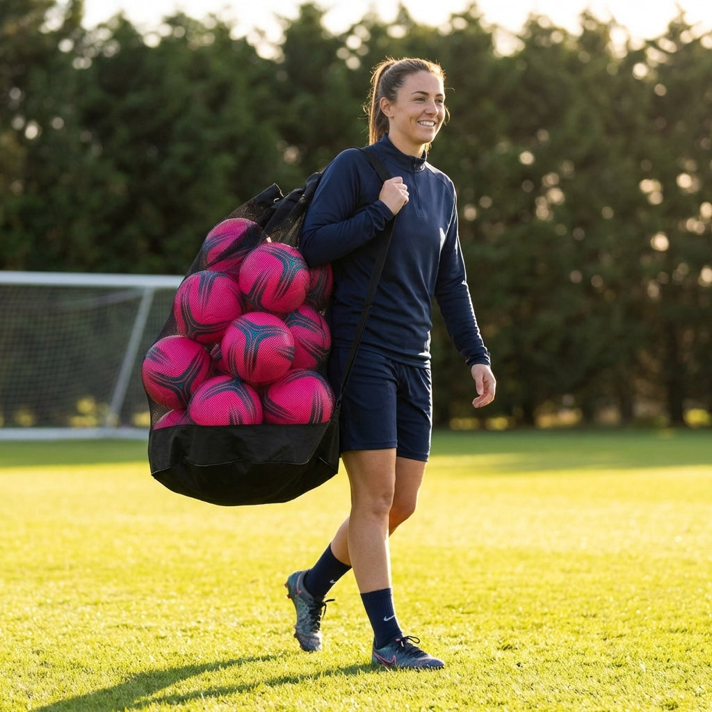 Football carry bag with 12 footballs, durable mesh