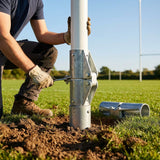 Hinged adapters for rugby posts in galvanised steel