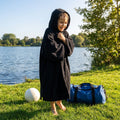 Cotton Towel Poncho in Red, Aqua Blue, and Black for Beach and Pool Use
