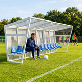 Heavy duty aluminium team shelter with moulded seats