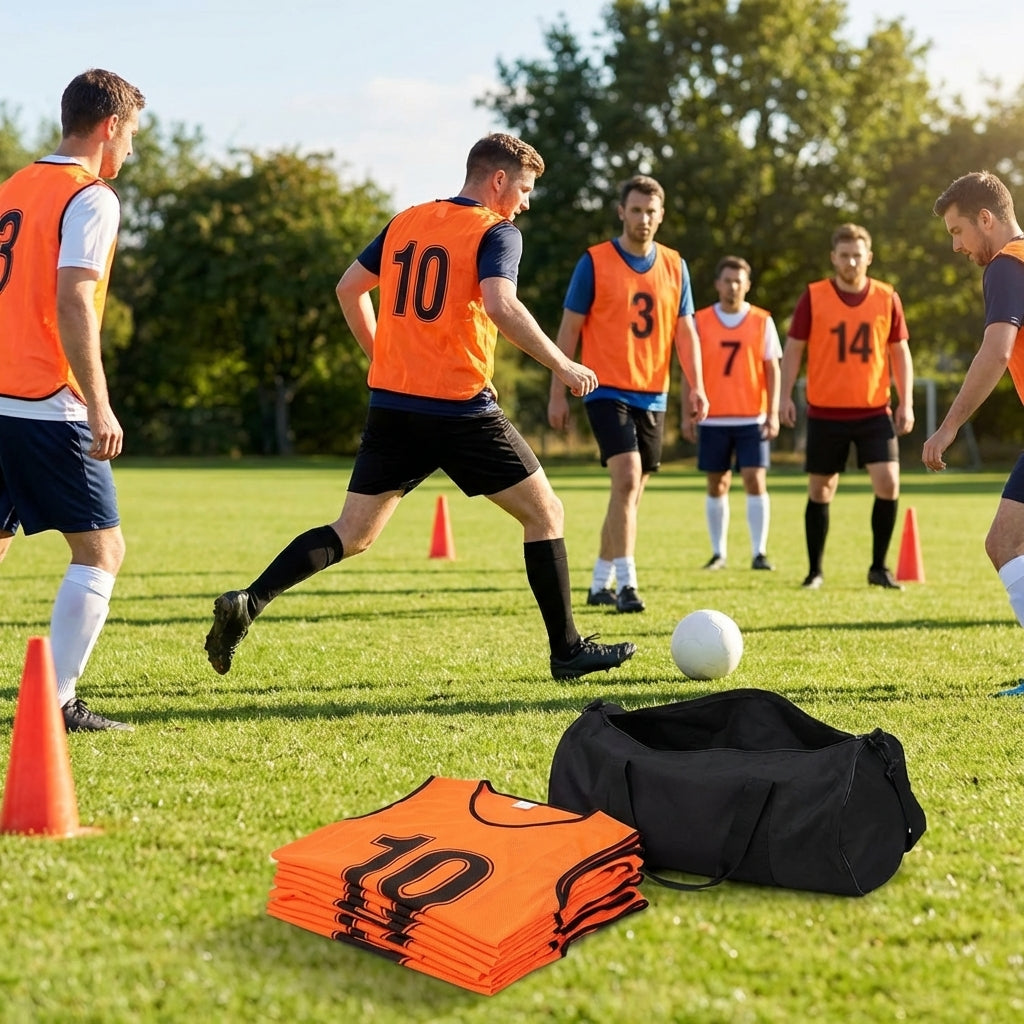 Sports team numbered bibs in vibrant colours for all ages