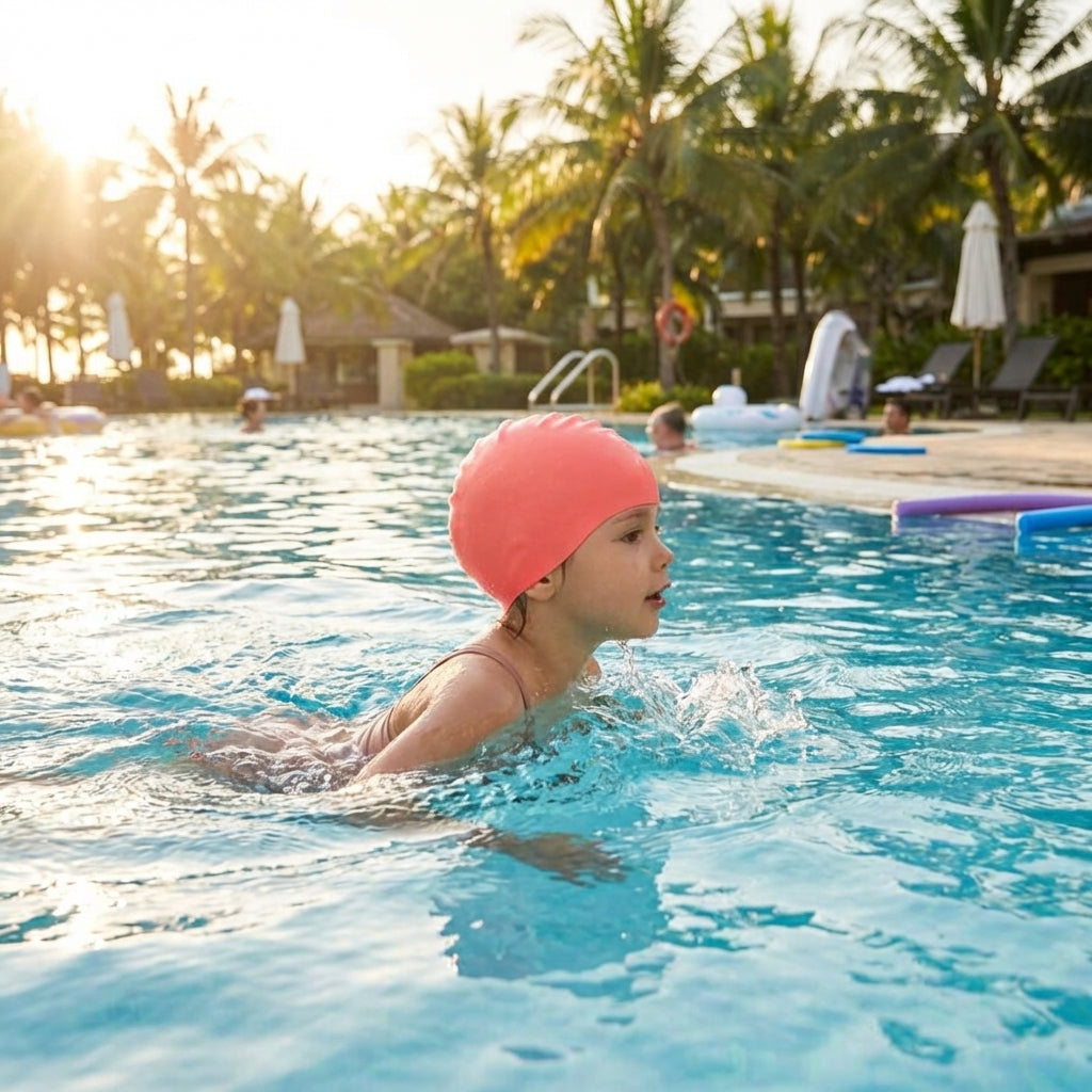 Kids' silicone swimming caps in a variety of colours for pool use