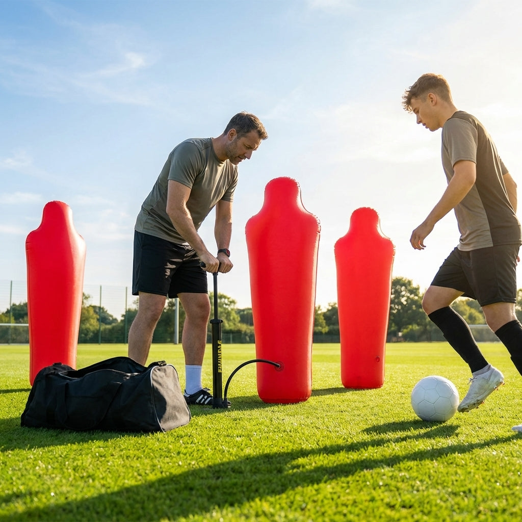 Inflatable football mannequins available in multiple sizes for training use