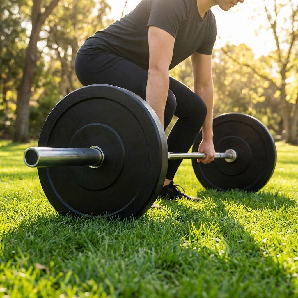 Black Olympic bumper plates made from Virgin rubber