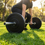 Black Olympic bumper plates made from Virgin rubber
