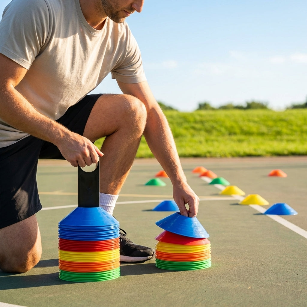 Multi-coloured basketball training marker cones
