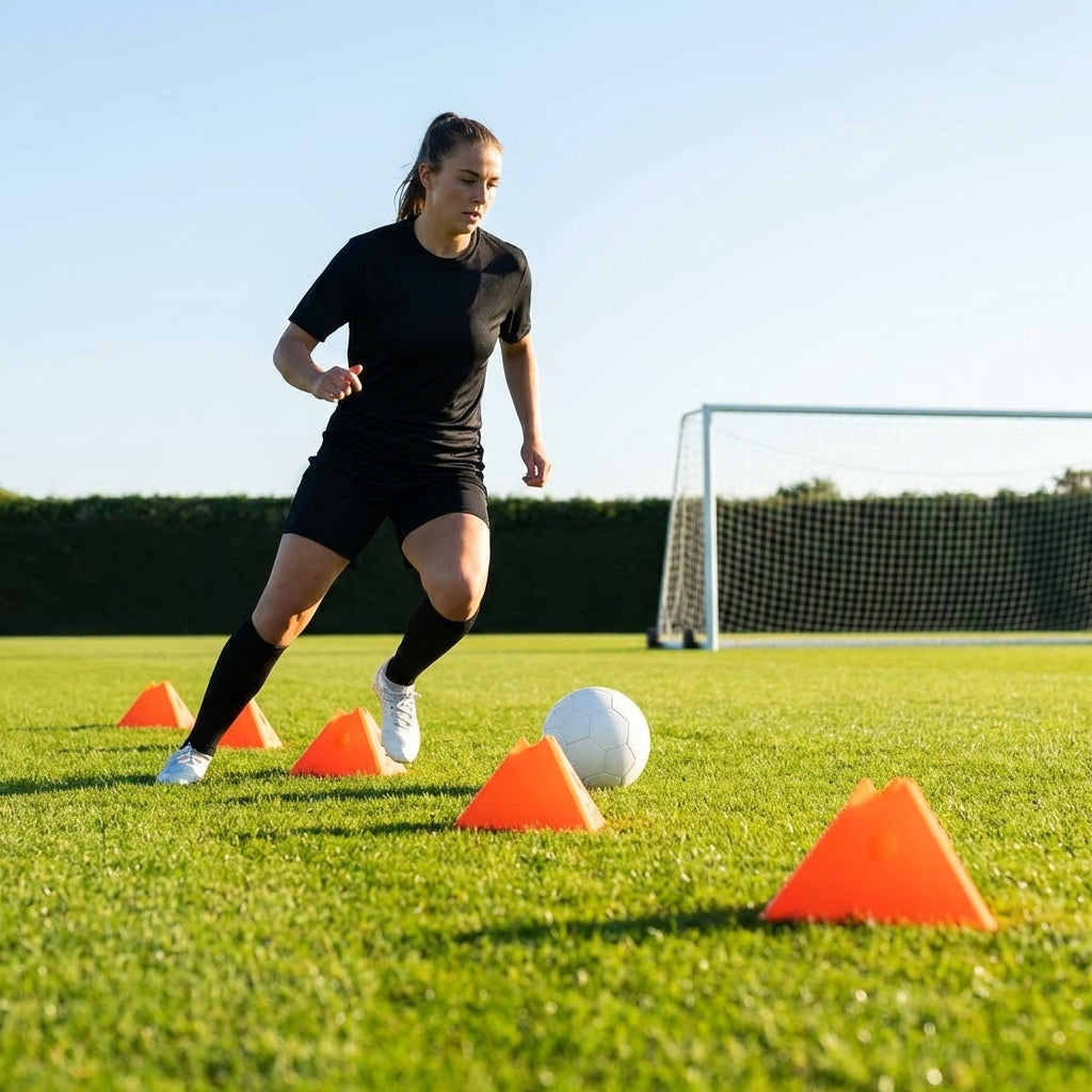 Training marker cones in vibrant Fluro colours for sports drills