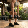 Hex dumbbells with rubber ends and chrome handles