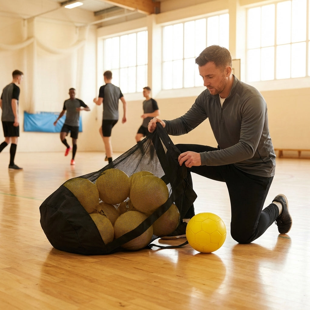 Football carry bag with 12 footballs, durable mesh