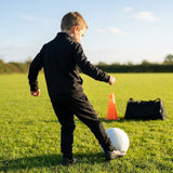 Kids' full zip tracksuit in polyester, shown in navy blue and black