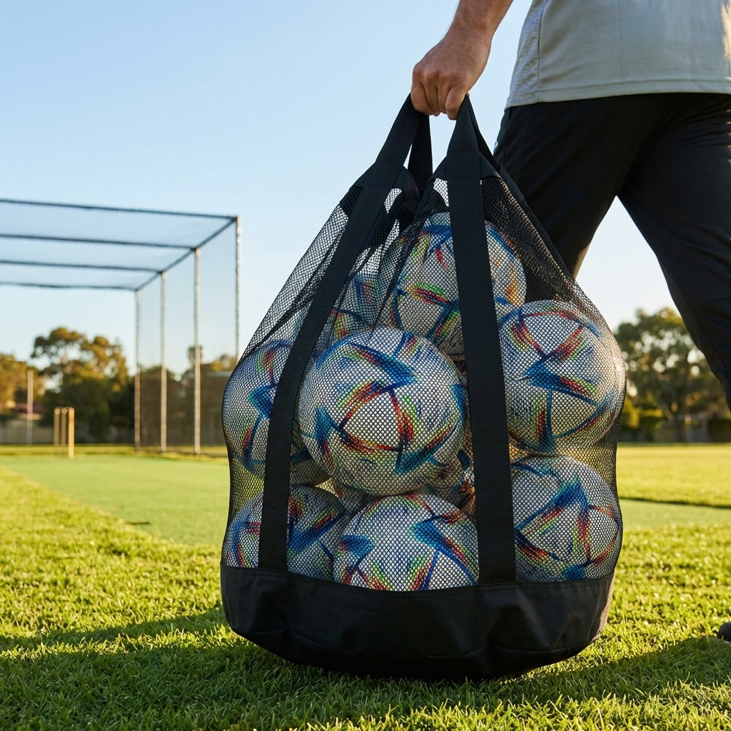 Football carry bag with 12 footballs, durable mesh