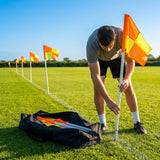 Spring loaded rugby corner flags with PVC poles and nylon flags