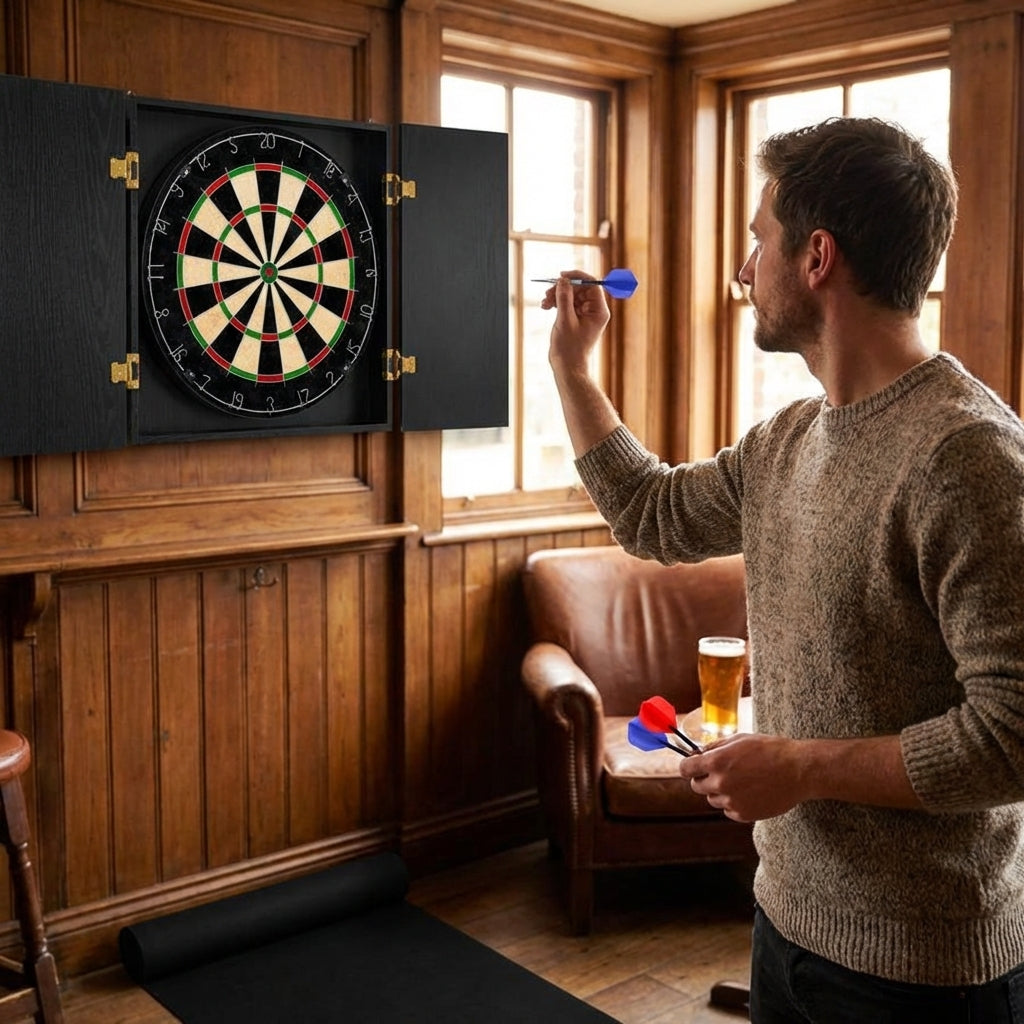 Wall Mounted Darts Bundle with Dartboard and Mat