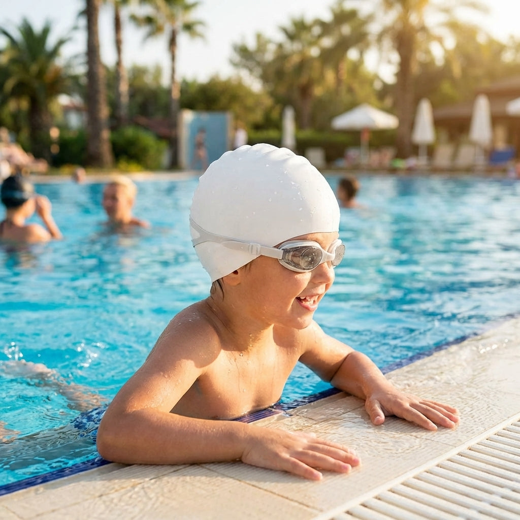 Kids' silicone swimming caps in a variety of colours for pool use