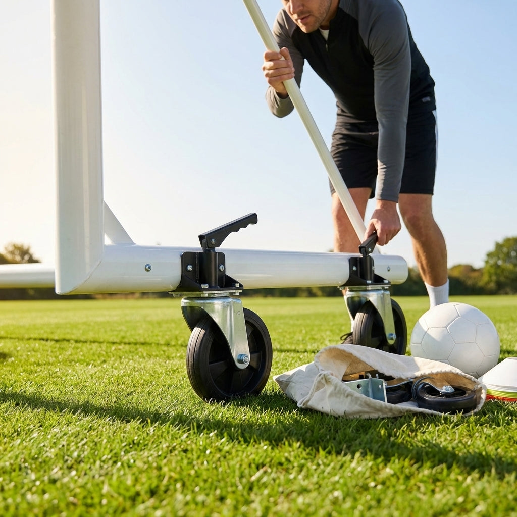 All-terrain football goal wheels for easy movement