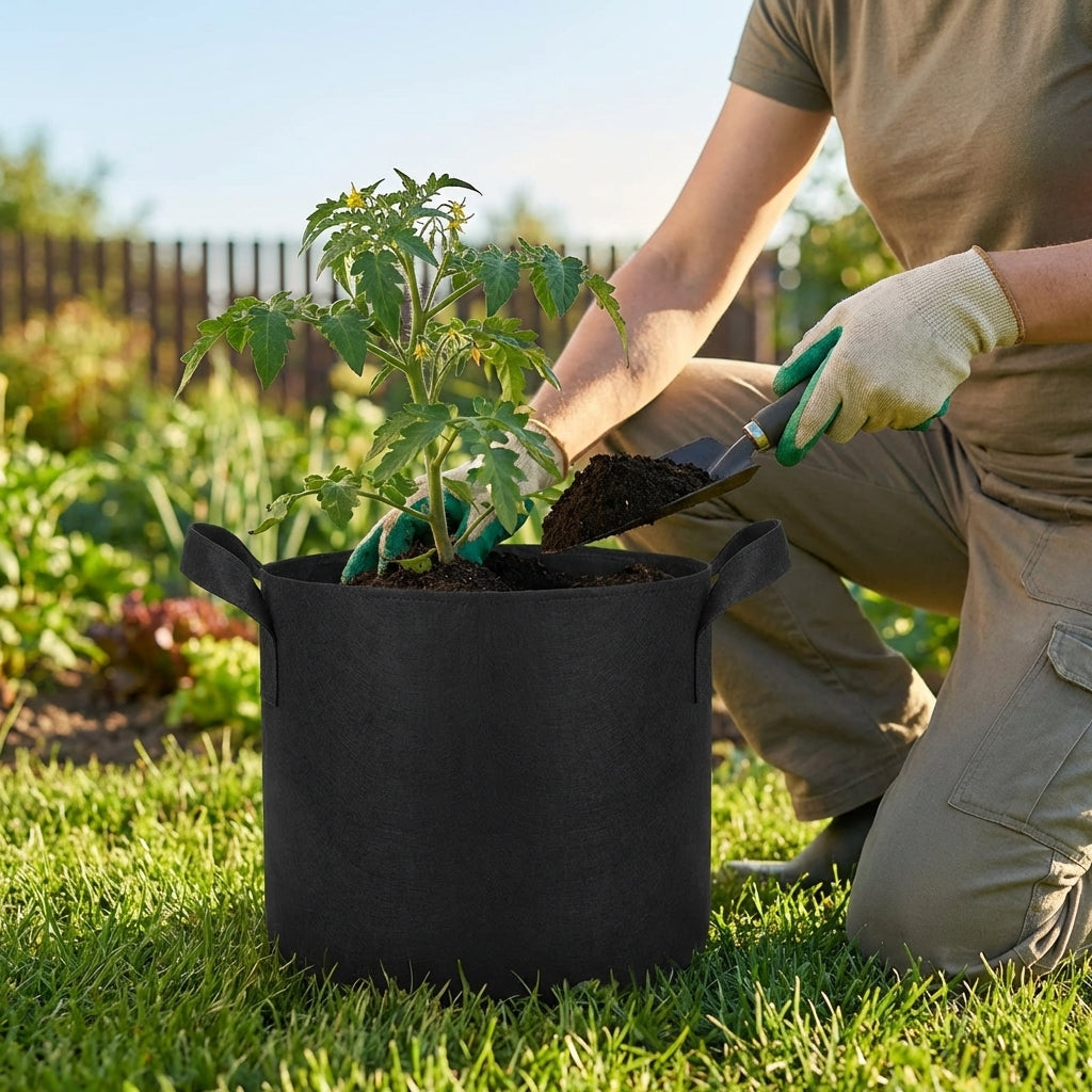Fabric grow bags in various sizes for versatile gardening