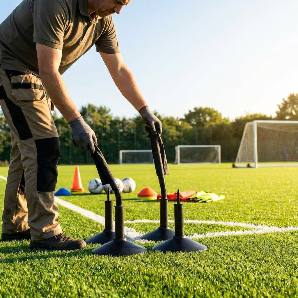 Corner flag bases in black rubber for sports pitches