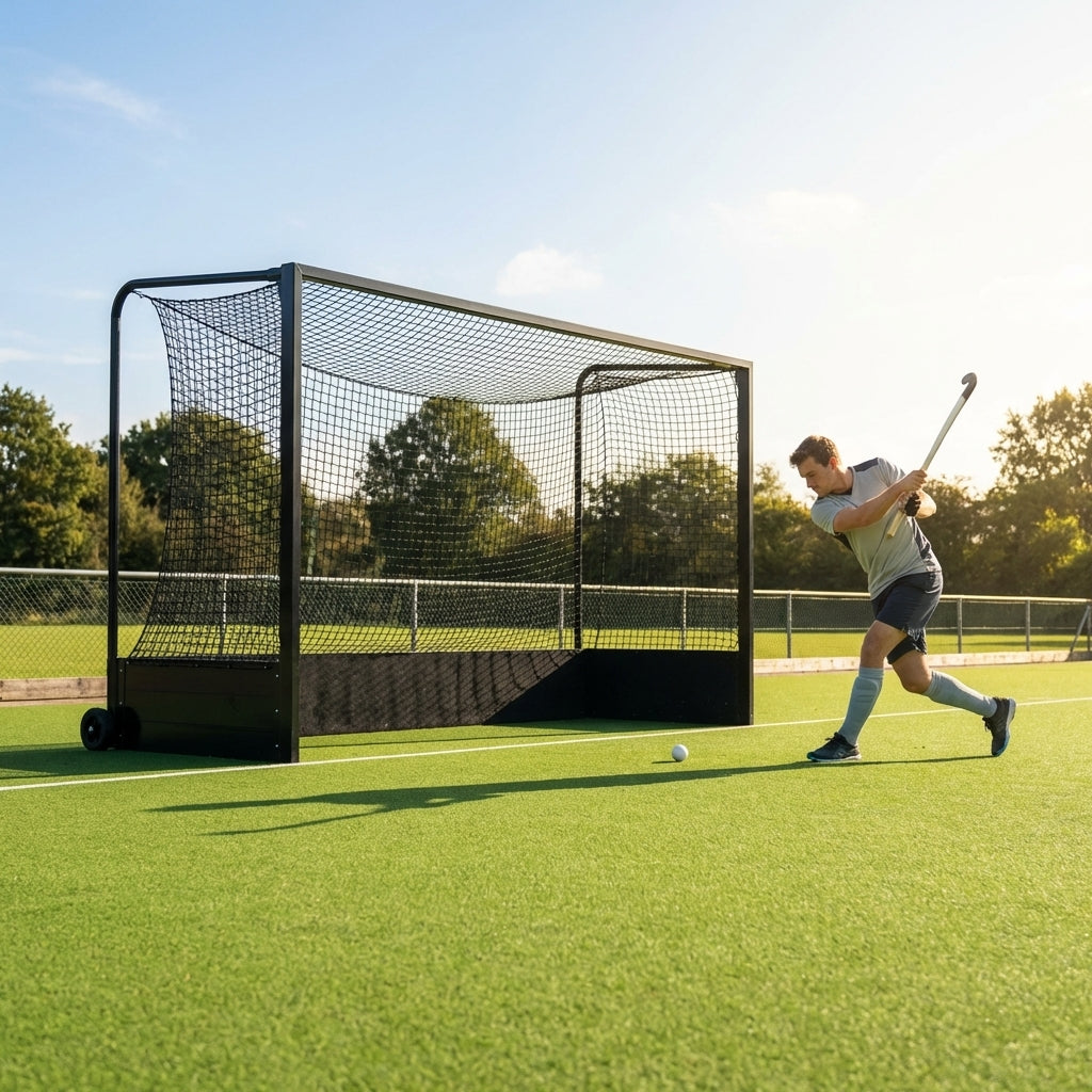 Aluminium hockey goal with reinforced frame for professional use