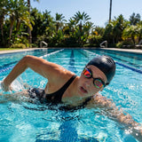 Racing swimming goggles with panoramic mirrored lenses