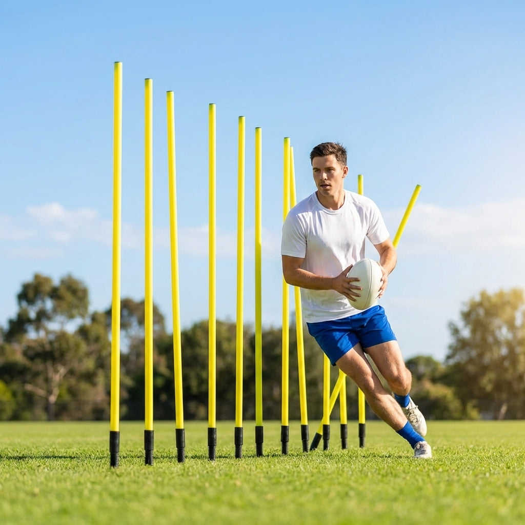 Aussie Rules Slalom Poles in fluorescent yellow for training