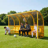 Fixed team shelter with aluminium frame and polycarbonate panels for sports