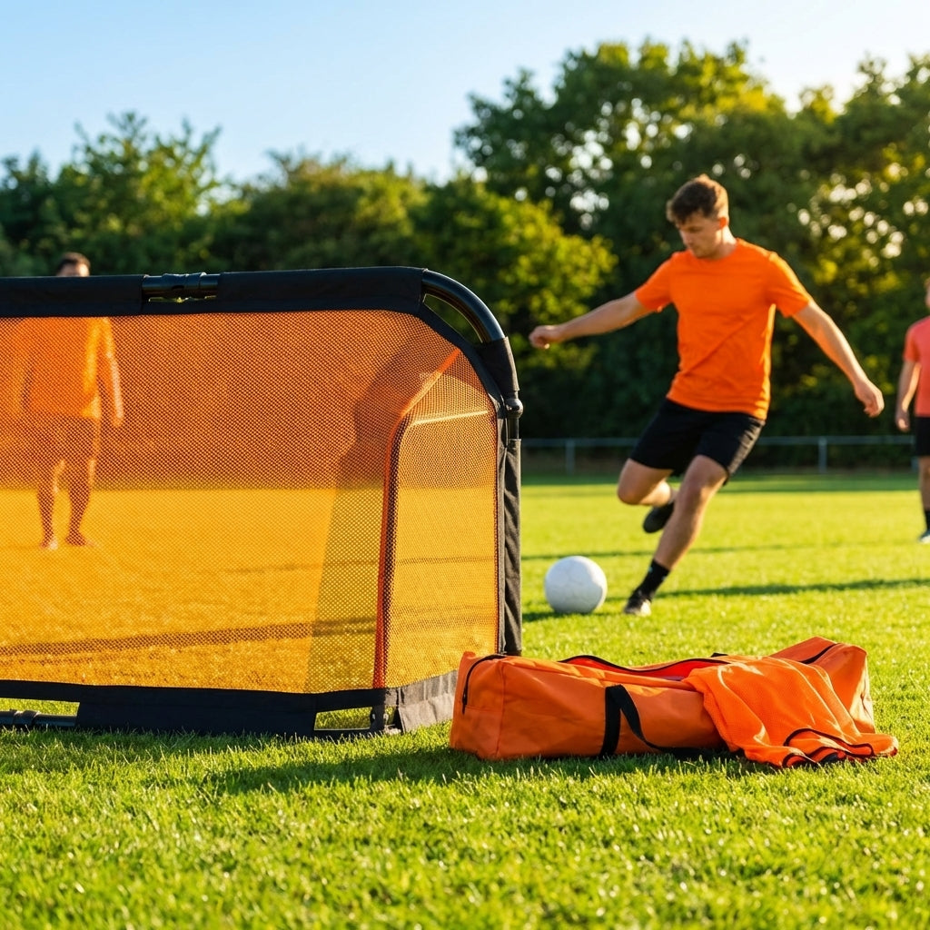 Beach football goal with fluorescent net and aluminium frame